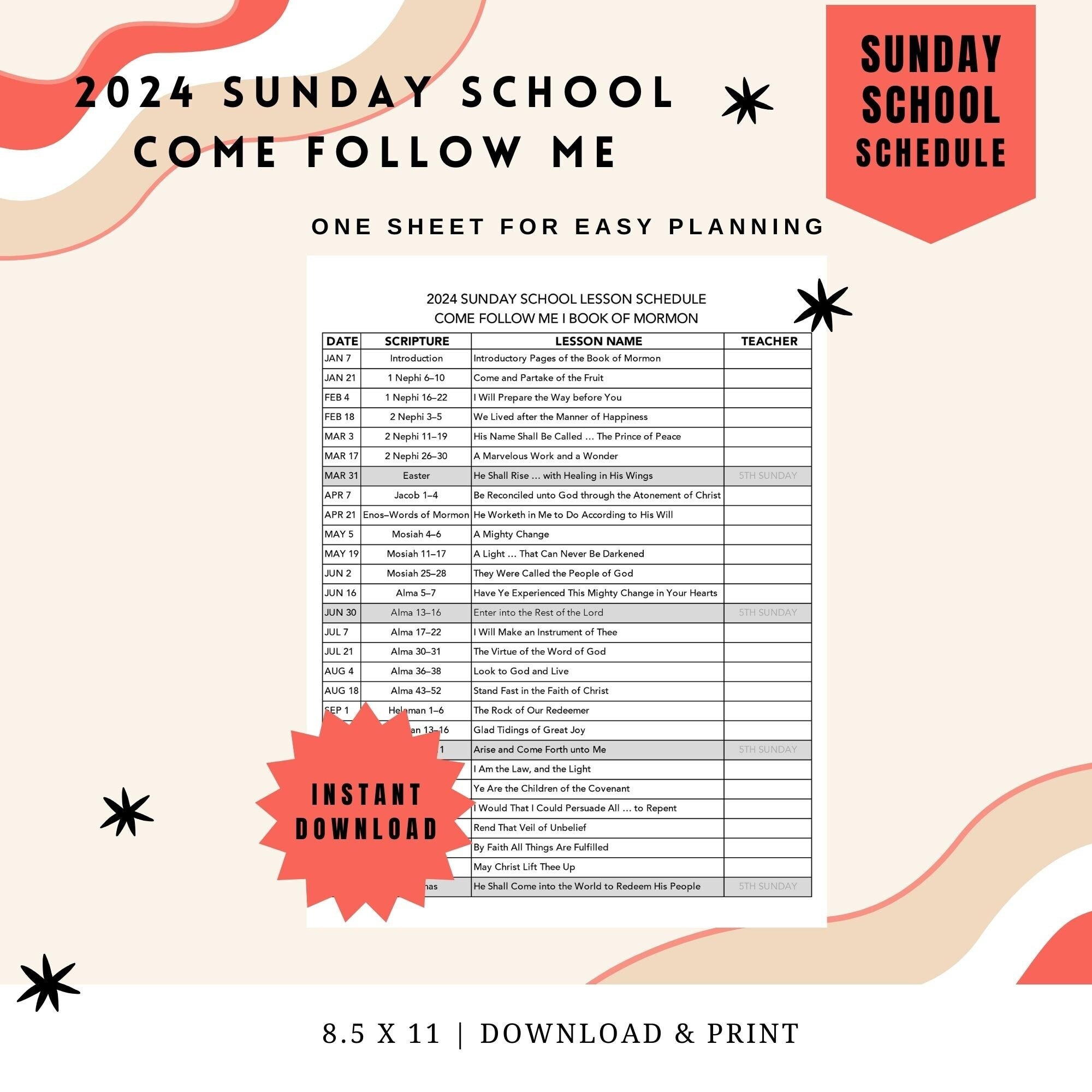 Sunday school 2024 come follow me lesson book of mormon year at a