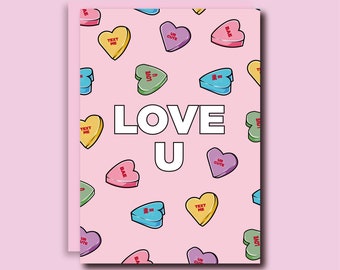 Love U card - Love u - I Love You Card - Valentines Day Card - Valentines Day - Heart Candy - Pink - Love