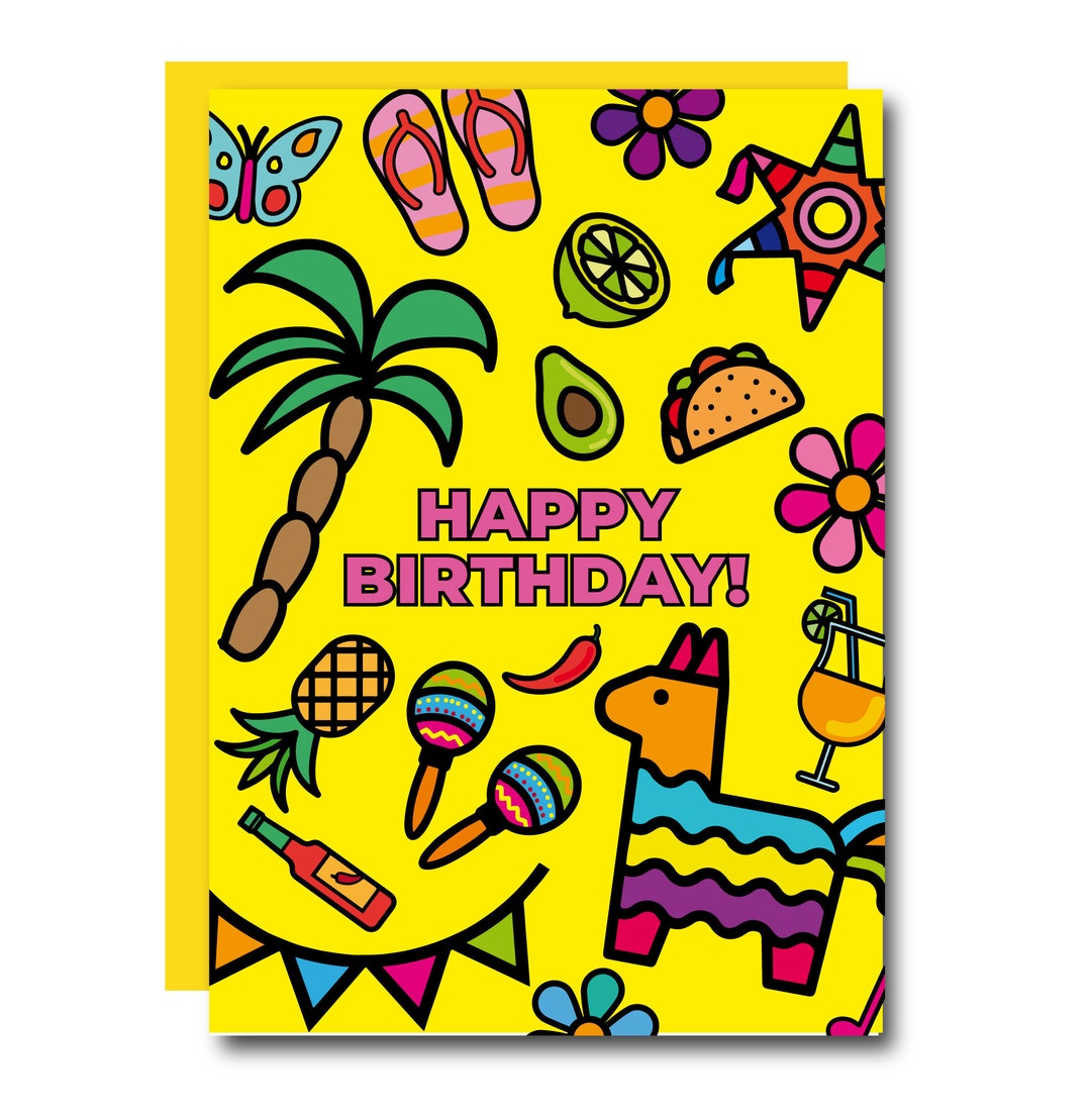 Happy Birthday Latin Icons Card Birthday Card Greeting - Etsy