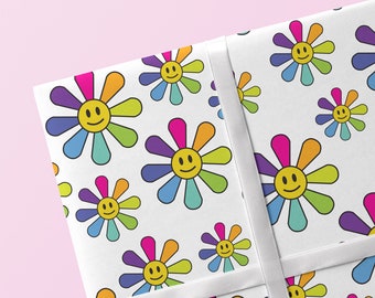 Flowers Rainbow Wrapping Paper - Giftwrap - rainbow - birthday - flowers - fun wrapping paper - happy - cute