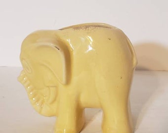 Vintage Yellow Elephant Pottery Planter Vase