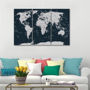 World map canvas Rustic world map decor Large world map Push Pin map art Wood World Map canvas Extra large wall art Travel poster