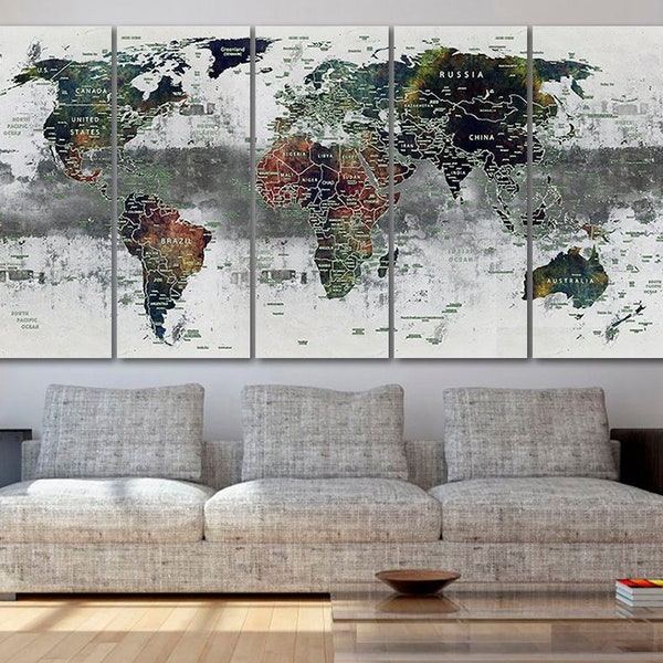 World map canvas World map decor Large world map Travel art Push pin map canvas Extra large wall art Travel poster Push pin canvas World map