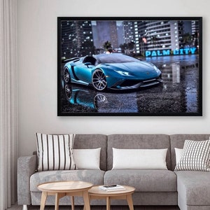 Lamborghini canvas Car print Blue lamborghini car art Engine canvas Nursery art Lamborghini poster Kids room decor Sports car print Car art