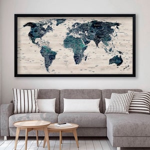 World map canvas World map decor Large world map Travel art Push pin map canvas Extra large wall art Travel poster Push pin canvas World map