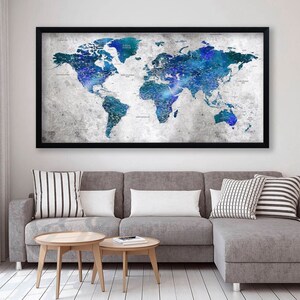 Mapa świata w języku FRANCUSKIM Płótno z mapą świata Carte du monde en français Dekoracja mapy świata Bardzo duża mapa świata Sztuka podróżnicza Płótno z mapą typu pinezką