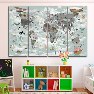 Kinder Weltkarte Leinwand Kid Room Decor Kinder Wandkunst Kinderzimmer Spielzimmer Wandkunst Dekor Wohnzimmer Dekoration Große Weltkarte Geschenkidee