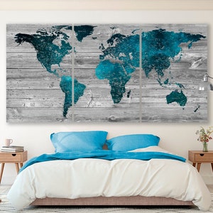 Moderne Holz Druck Pin Karte der Welt auf Leinwand Weltkarte Leinwand Reise Kunst Druck Pin Leinwand Extra große Wand Kunst Weltkarte Dekor Reise Poster