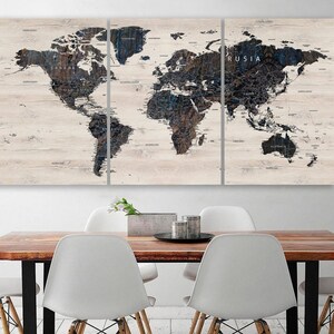 Weltkarte in SPANISCH Weltkarte Leinwand Mapa del mundo en español Große Weltkarte Reise Kunst Druck Pin Karte Leinwand Extra große Wandkunst