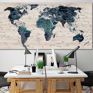 World map canvas World map decor Large world map Travel art Push pin map canvas Extra large wall art Travel poster Push pin canvas World map