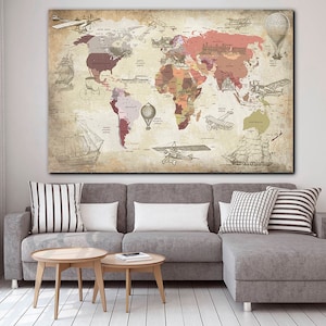 Kinder Weltkarte Leinwand Kinderzimmer Dekor Spielzimmer Wandkunst Wohnzimmer Wandkunst Kind Wandkunst 1. Geburtstag Dekoration Große Weltkarte Wandkunst