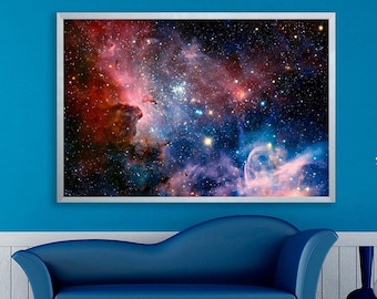 Galaxy canvas Space decor Space wall art Night sky art Galaxy canvas Galaxy print Kids poster Kids room decor Nebula print Moon print Gift
