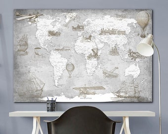 Kid World Map Canvas Kid room decor Playroom wall decor Livingroom wall art Child wall art Nursery Canvas Wall decoration Large world map