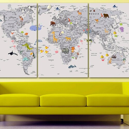 Nursery World Map Canvas Kids World Map Decor Large World Map Etsy