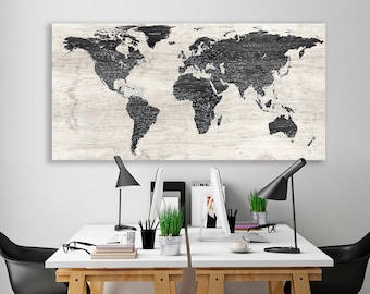 Push Pin World Map Canvas: Modern Travel Art, Extra Large Wall Decor