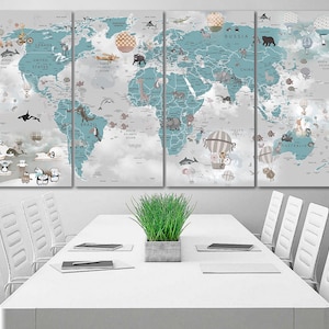 Nursery world map canvas Kids world map decor Large world map Decoration kids room art Animal map canvas kinderzimmer deko Childrens map image 7