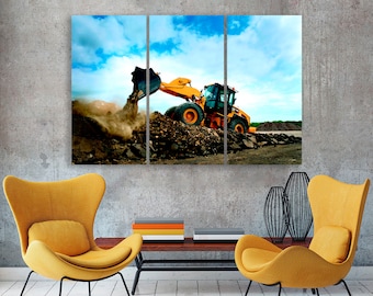 Construction Loader Canvas Print – Heavy Machinery Wall Art, Industrial Decor, Excavator Landscape Poster, Construction Equipment Artwork