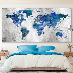 Weltkarte auf SPANISCH Weltkarte Leinwand Mapa del mundo en español Große Weltkarte Reise Kunst Druck Pin Karte Leinwand Extra große Wandkunst Reisen