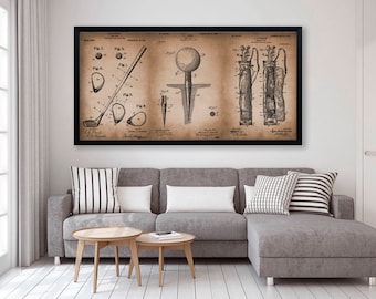 Lienzo con arte de patentes de golf, decoración vintage de golf, regalo de golf para hombres, arte de pared deportivo, decoración para la pared de la cueva del hombre del club de campo, regalo deportivo