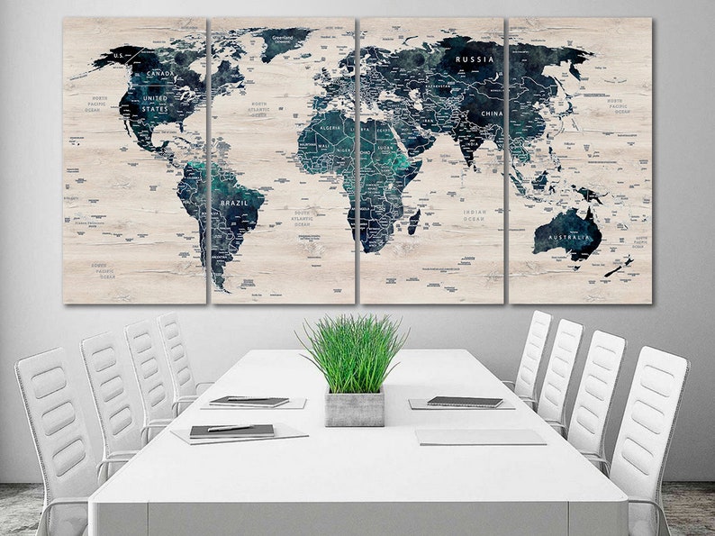 World Map Canvas World Map Decor Large World Map Travel Art Etsy