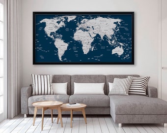 Extra Large World Map Canvas: Framed Travel Art, Push Pin Map
