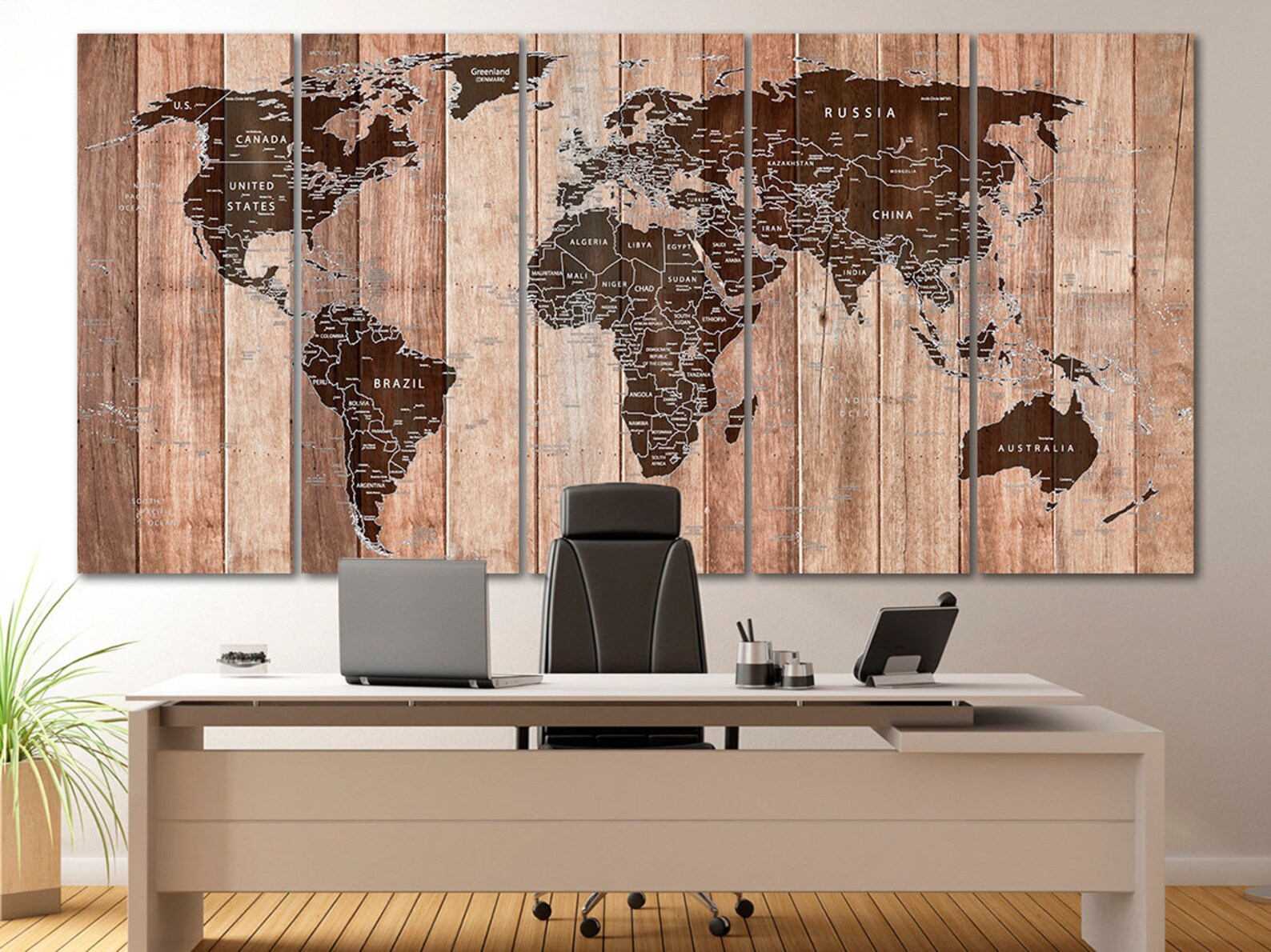 Wood Map Wall Decor Personalized Print Office Wall Art Etsy