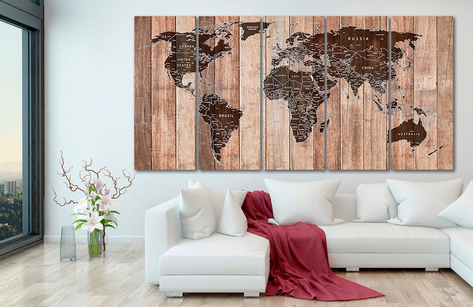 Wood map wall decor Personalized print Office wall art Etsy
