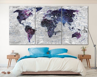 World map canvas World map decor Large world map Travel art Push pin map canvas Extra large wall art Travel poster Push pin canvas World map