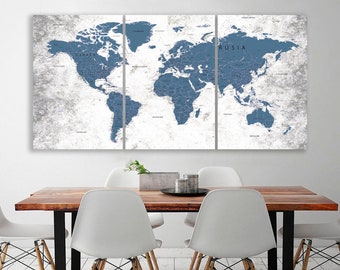 World map in SPANISH World map canvas Mapa del mundo en español Large world map Travel art Push pin map canvas Extra large wall art Travel