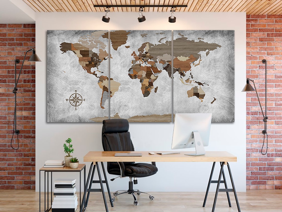 World Map Canvas World Map Decor Large World Map Travel Art Push Pin ...