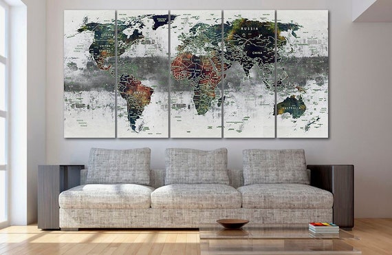 World Map Canvas World Map Decor Large World Map Travel Art Etsy