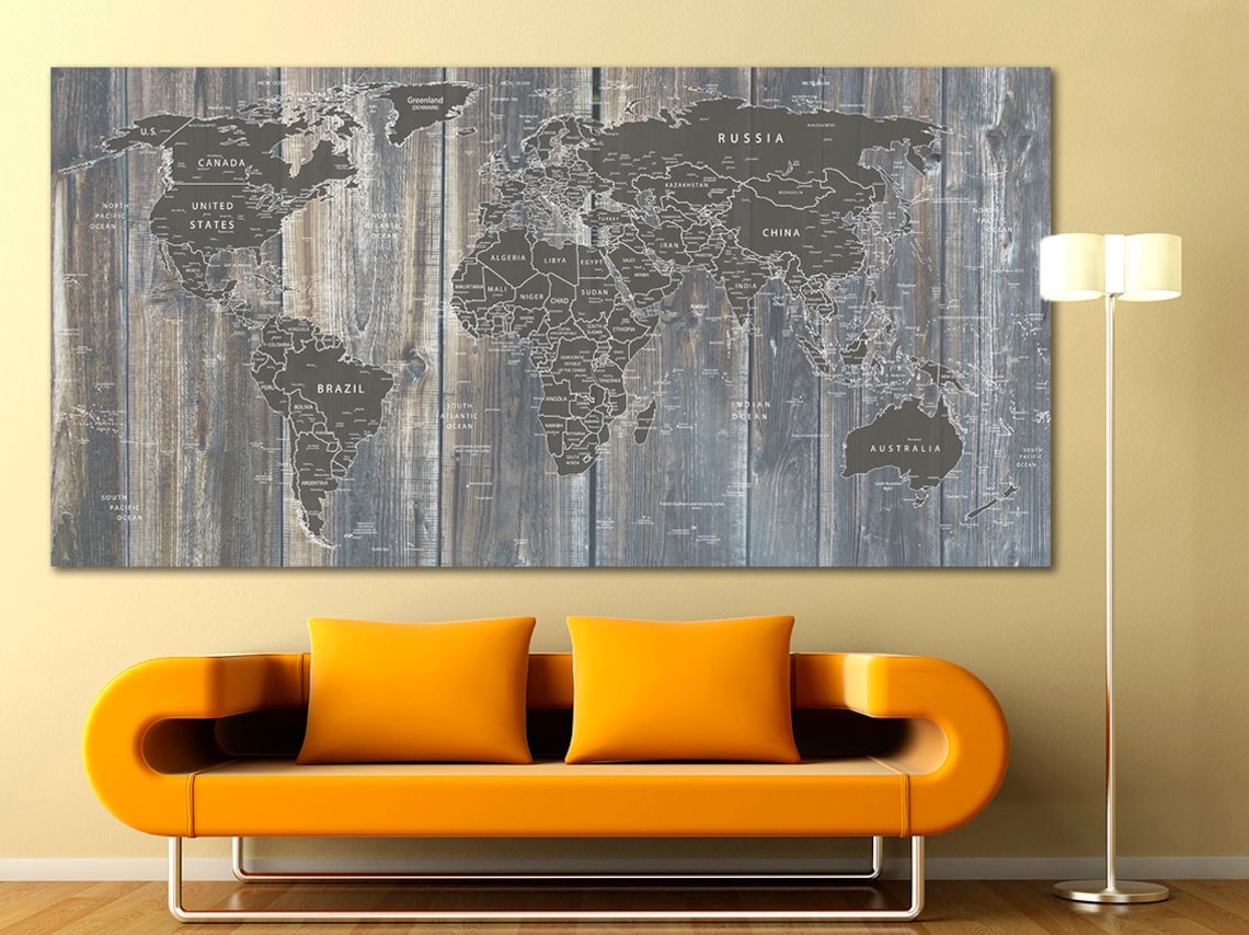 World Map Canvas World Map Decor Large World Map Travel Art Etsy