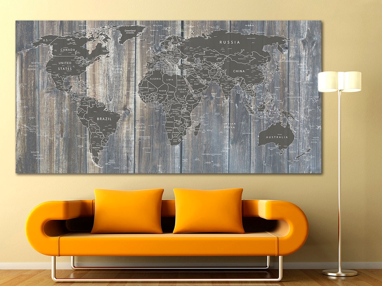World Map Canvas World Map Decor Large World Map Travel Art Etsy