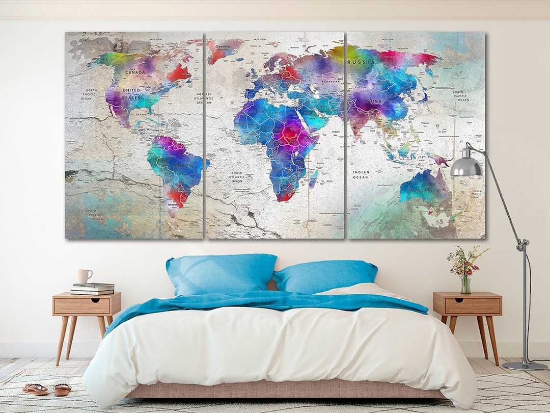 Color World Map Canvas Extra Large Wall Art Travel Poster World Map ...