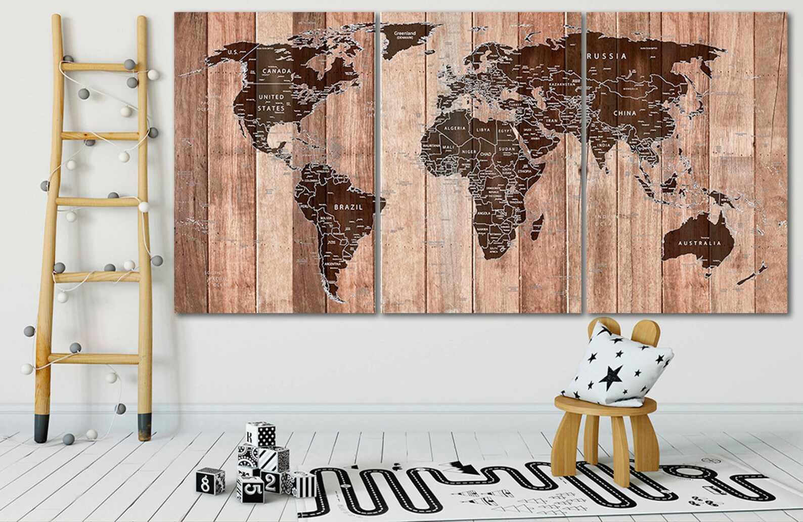 Wood map wall decor Personalized print Office wall art Etsy