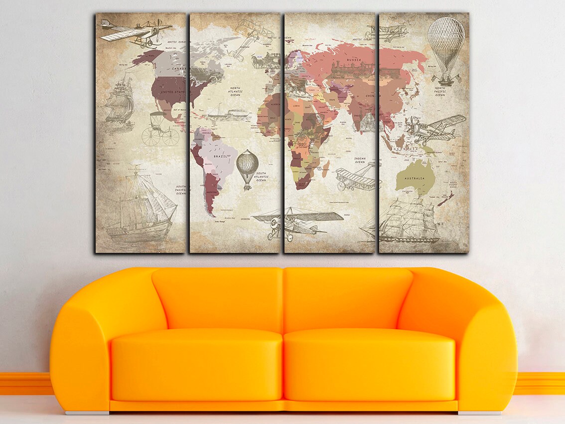 Kids World Map Canvas Print: Playroom Wall Art Decor - Etsy