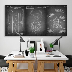 Skiing art print canvas Set of 3 patent print Ski Blueprint wall decor Vintage Skiing Art Print Extra Large size Skier Gift Ski Design