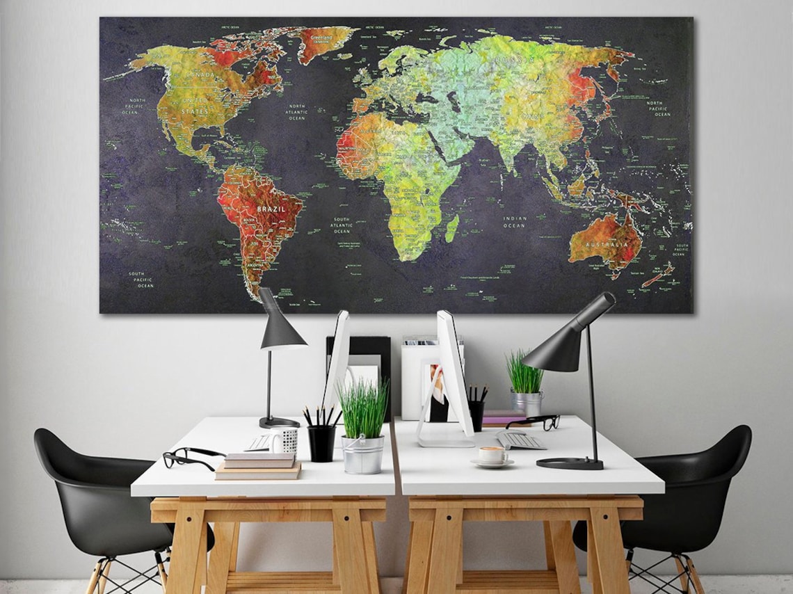 World Map Canvas World Map Decor Large World Map Travel Art | Etsy