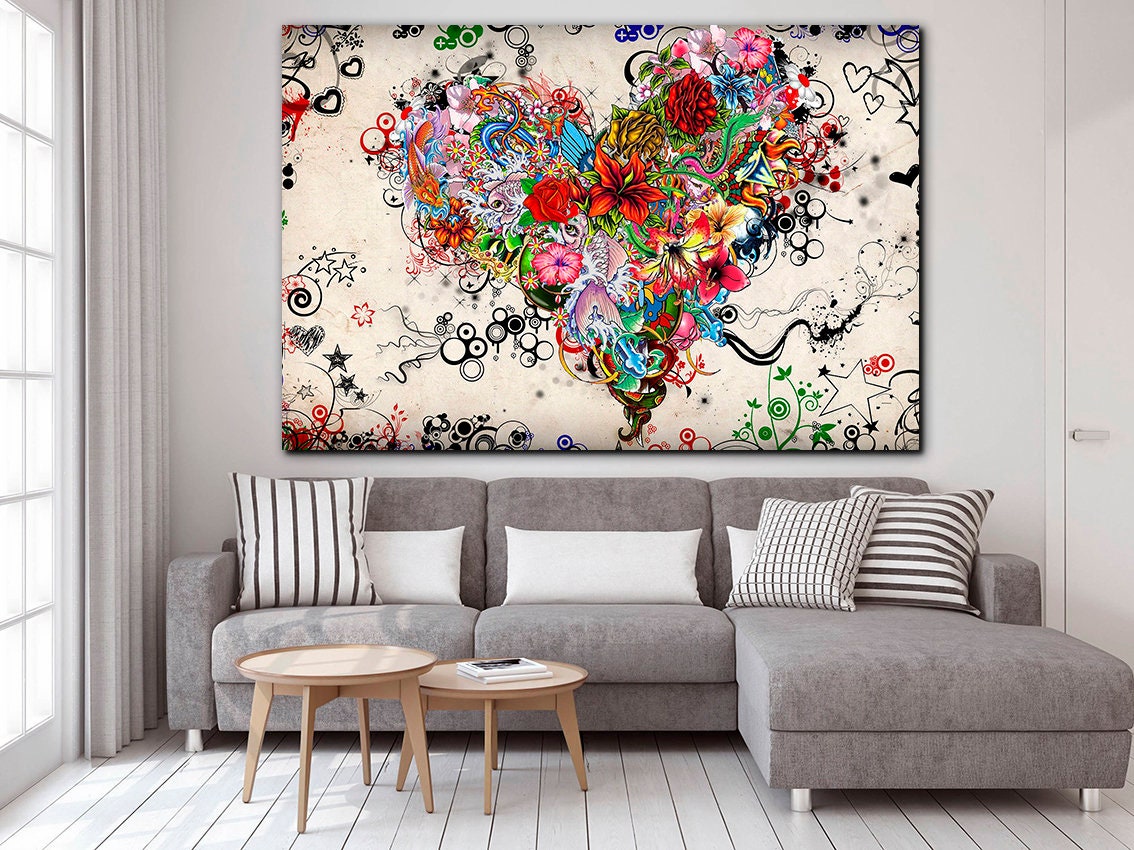 Heart canvas Love print Romantic art Heart art decor Love | Etsy