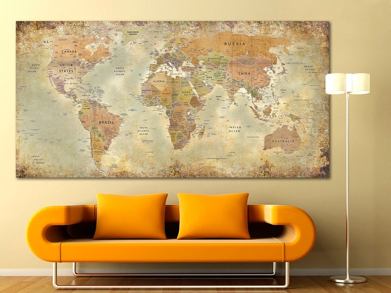 Vintage world map canvas World map decor Large world map Multi Etsy
