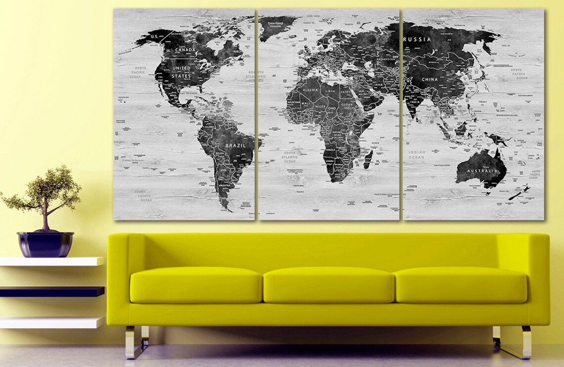 World map canvas World map decor Large world map Travel art Etsy