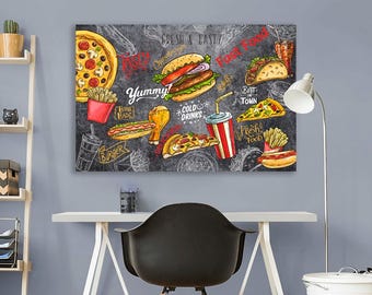 Hamburger and Pizza Canvas Print: Stylish Fast Food Cafe Decor