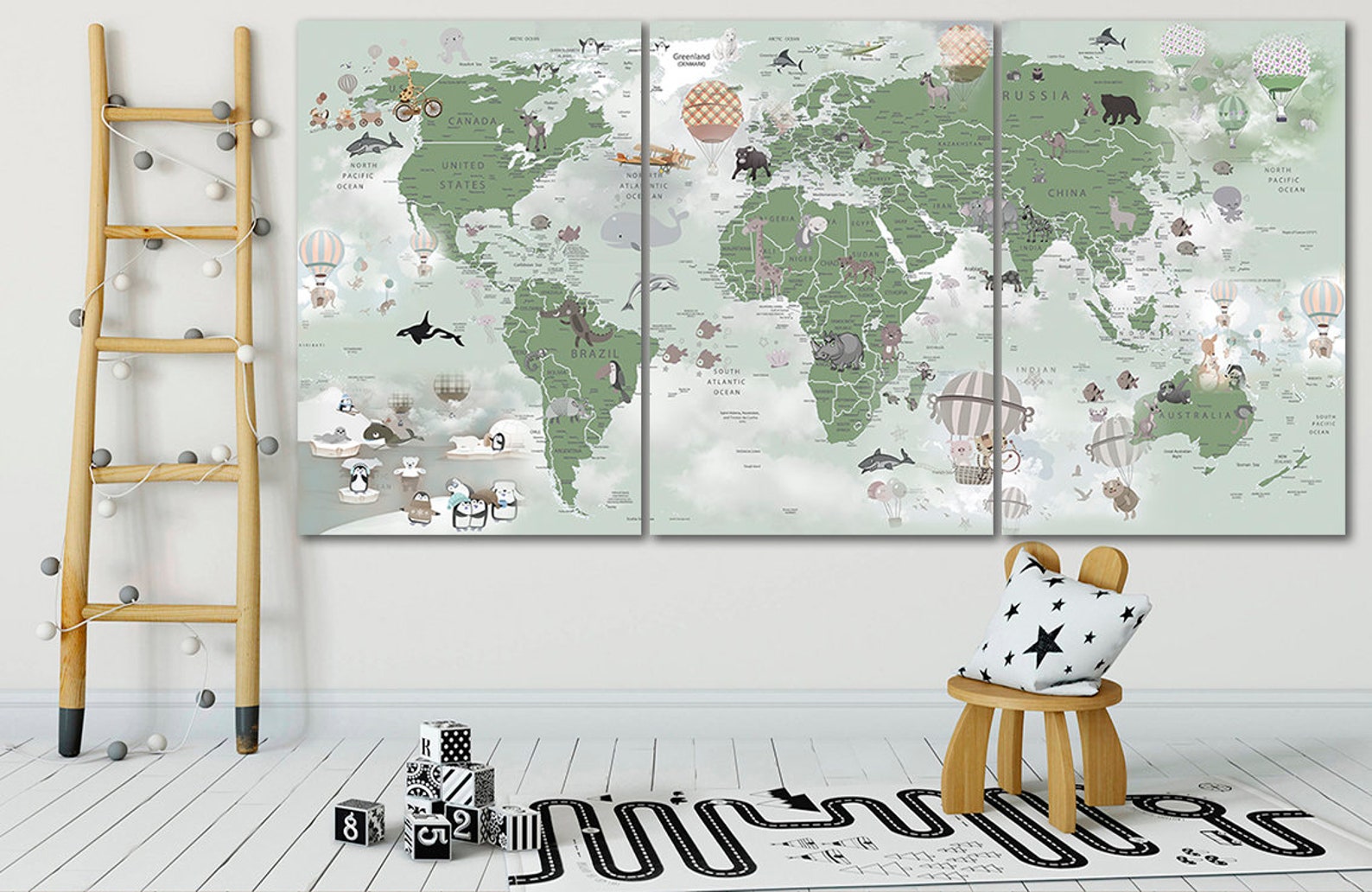 Nursery world map canvas Kids world map decor Large world map Etsy
