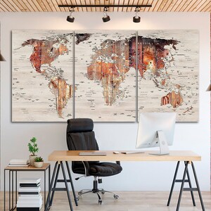 World map canvas Wood map decor Large world map Travel art Push pin map canvas Extra large wall art Travel poster Push pin canvas World map image 5