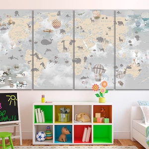 Weltkarte Weltkarte mit Tieren, Weltkarte mit Tieren, Wanddeko fürs Kinderzimmer, Wanddeko fürs Kinderzimmer, Landkarte für Junge, Weltkarte