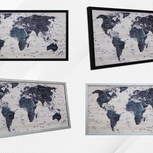 World map canvas Wood map decor Large world map Travel art Push pin map canvas Extra large wall art Travel poster Push pin canvas World map image 8