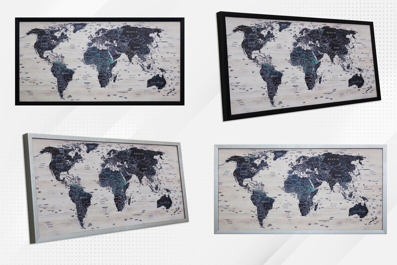 World map canvas Wood map decor Large world map Travel art Push pin map canvas Extra large wall art Travel poster Push pin canvas World map image 8