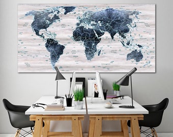 World Map Canvas World Map Decor Large World Map Travel art Push pin map canvas Extra large wall art Travel Canvas Push pin canvas World map