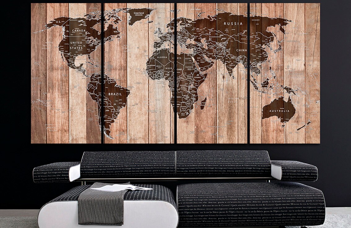 Wood map wall decor Personalized print Office wall art Etsy