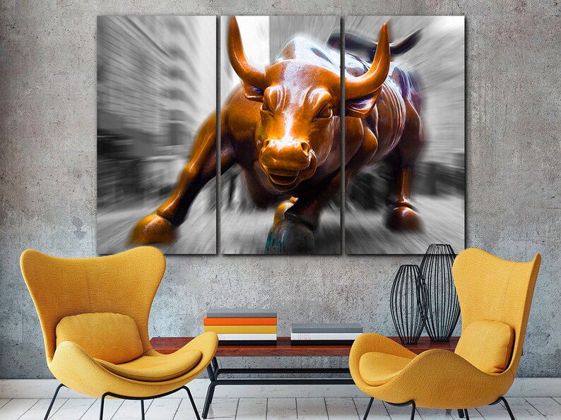 Charling Bull canvas Wall Street bull print Motivational art Etsy